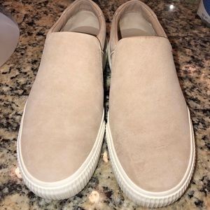 Vince Oatmeal Slip on Leather Sneakers